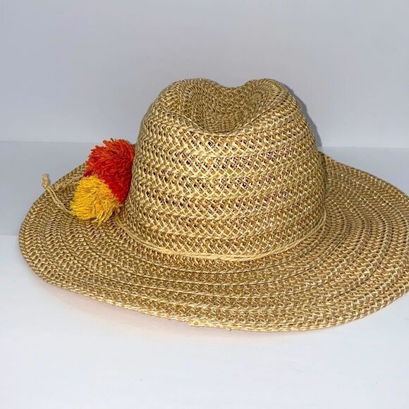 DPC Dorfman Pacific Wide Brim Paper Hat With Colored Pompoms - Picture 8 of 13